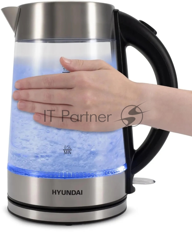 Чайник электрический Hyundai HYK-G7405 1.7л. 2200Вт черный/серебристый корпус: стекло