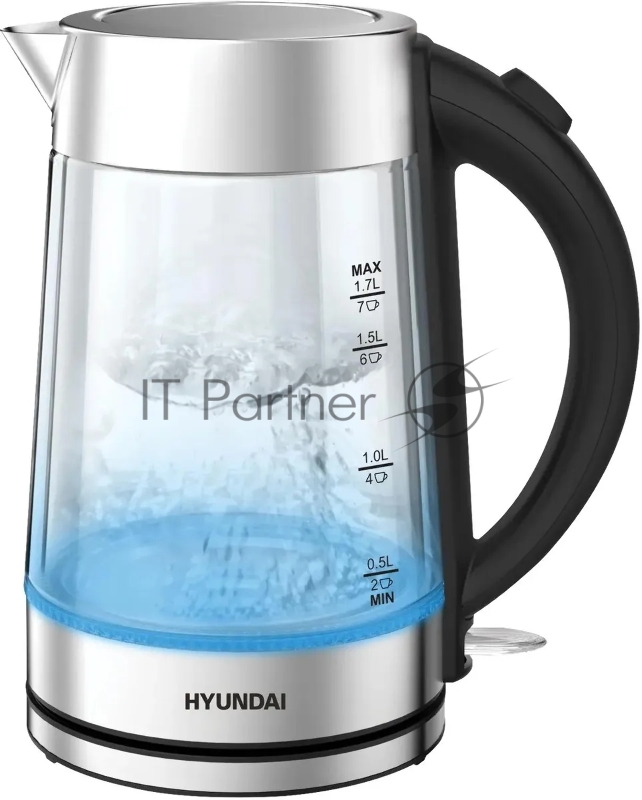 Чайник электрический Hyundai HYK-G7405 1.7л. 2200Вт черный/серебристый корпус: стекло