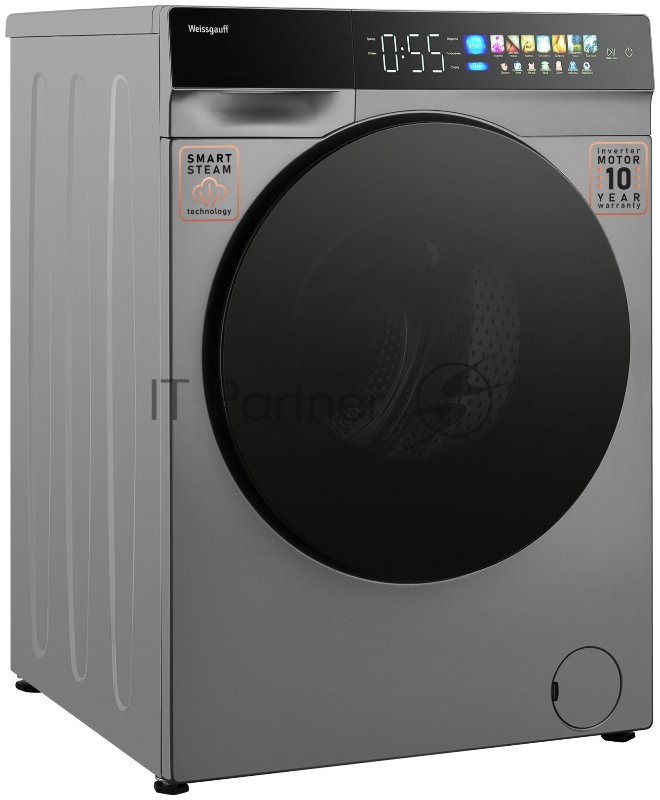 Стиральная машина Weissgauff WM 998 Full Touch DC Inverter Steam Silver серебристая, загрузка фронтальная 12кг, 1200 об/мин., класс: A+++