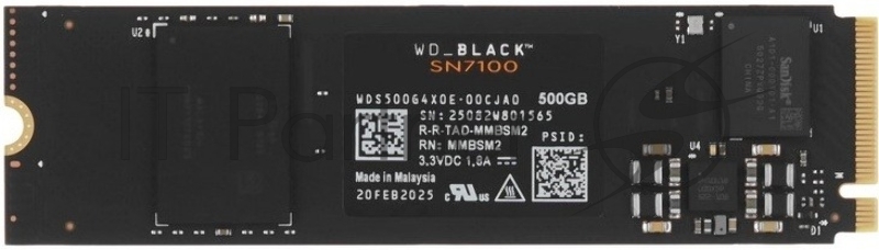Твердотельный накопитель Western Digital Black SSD SN7100 M2.2280 PCIe 4.0 500Gb, 6800MBs/5000MBs, TBW 300, WDS500G4X0E, 1 year