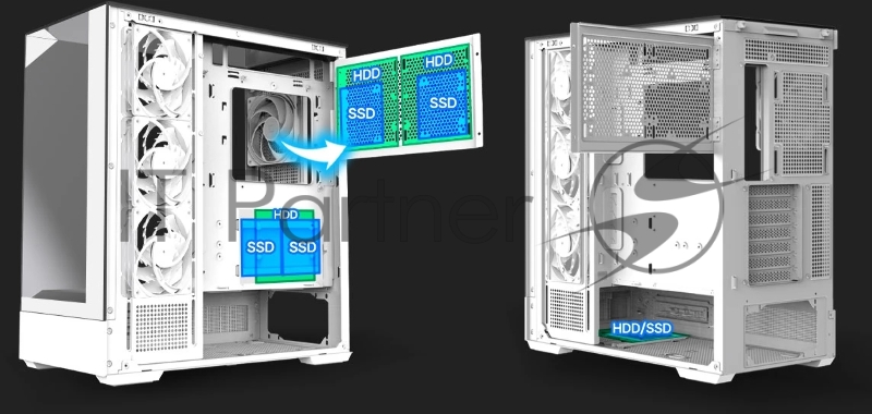 Корпус ZALMAN P40 Prism Plus, ATX, WHITE, WINDOW, 3xCombo (3.5 or 2.5), 1xUSB TYPE-C, 2xUSB3.0, SIDE 3x120mm ARGB, REAR 1x120mm ARGB