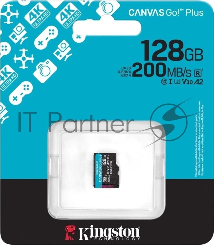 Флеш карта microSDXC 128GB Kingston SDCG4/128GBSP Canvas Go! Plus w/o adapter