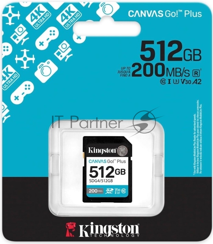Флеш карта SDXC 512GB Kingston SDG4/512GB Canvas Go! Plus w/o adapter