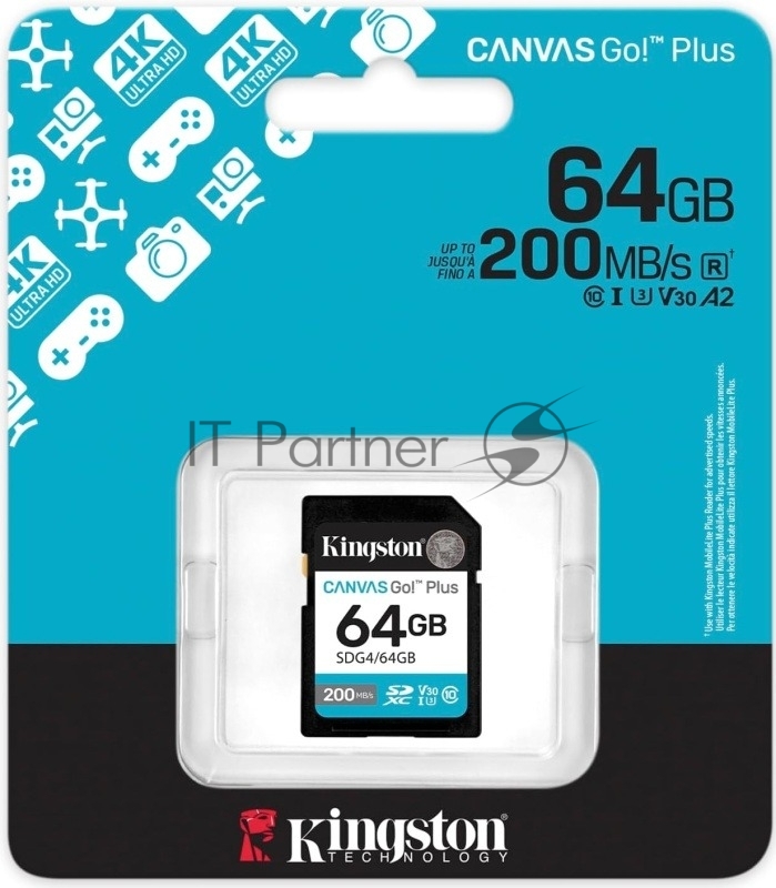 Флеш карта SDXC 64GB Kingston SDG4/64GB Canvas Go! Plus w/o adapter