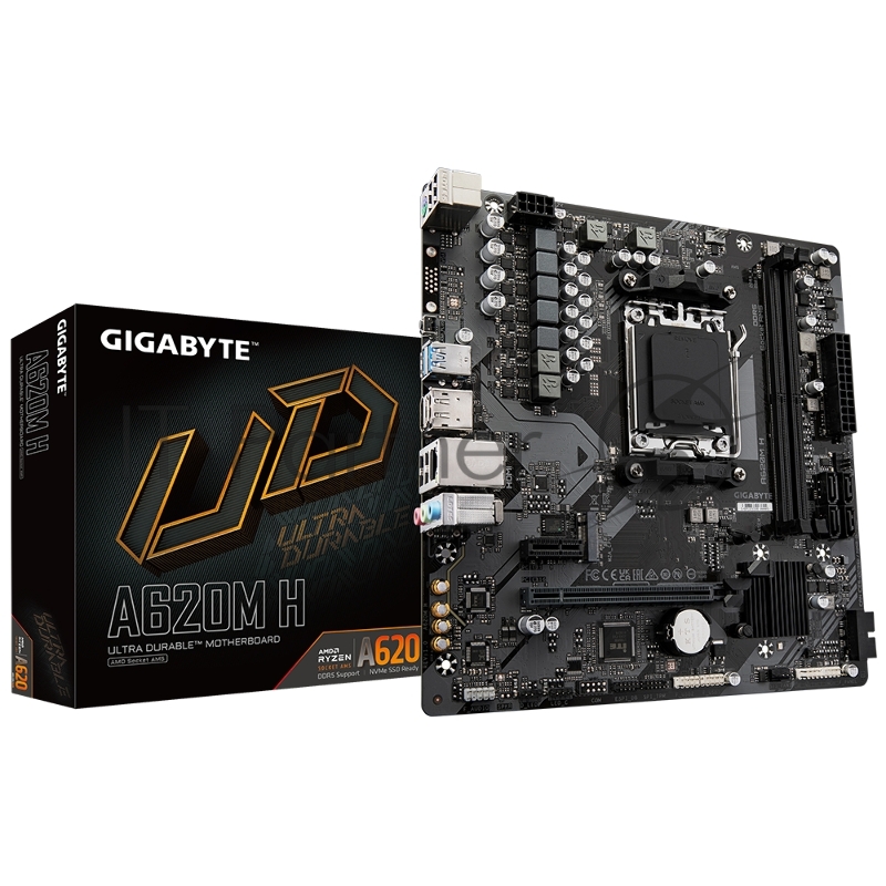 Материнская плата Gigabyte A620M H (V1.2/V2.0), SocketAM5 AMD A620 2xDDR5 mATX AC`97 8ch(7.1) GbLAN RAID+VGA+HDMI