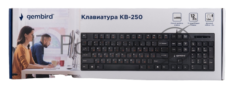 Проводная клавиатура Gembird KB-250, полноразмерная, 104кл, 12Fn, 1.8м, черная