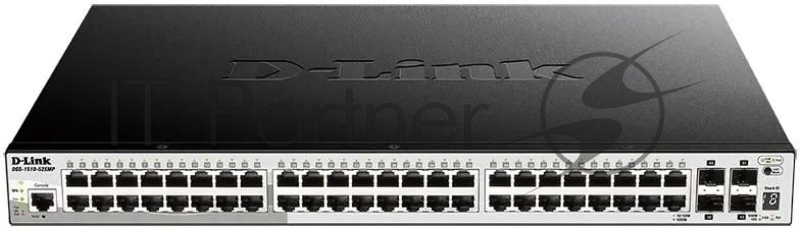 D-Link DGS-1510-52XMP/A2A PROJ Управляемый L2+ стекируемый коммутатор с 48 портами 10/100/1000Base-T и 4 портами 10GBase-X SFP+ (48 портов PoE 802.3af/at, PoE-бюджет 370 Вт 740 Вт с DPS-700)