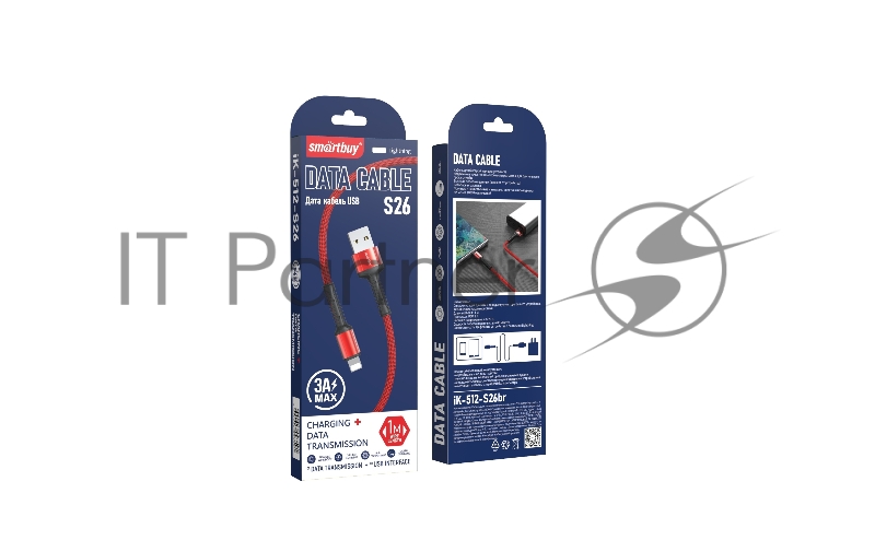Кабель SMARTBUY (iK-512-S26r) S26 Lightning красн., 3 А,PD,нейл.,1 м