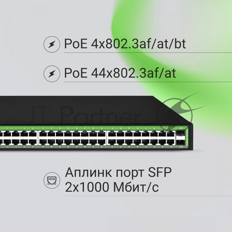 Коммутатор Digma DSP248G-2S-R800 DSP248G-2S-R800 V1 (L2) 48x1Гбит/с 2SFP 48PoE 48PoE+ 4PoE++ 800W неуправляемый