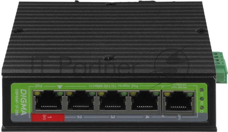 Коммутатор Digma DSP404F-1F-200 (L2) 5x100Мбит/с 4PoE 4PoE+ 1PoE++ 200W неуправляемый
