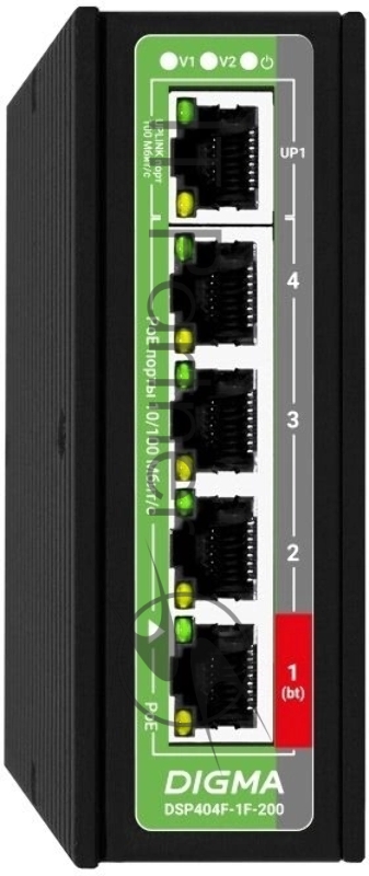 Коммутатор Digma DSP404F-1F-200 (L2) 5x100Мбит/с 4PoE 4PoE+ 1PoE++ 200W неуправляемый