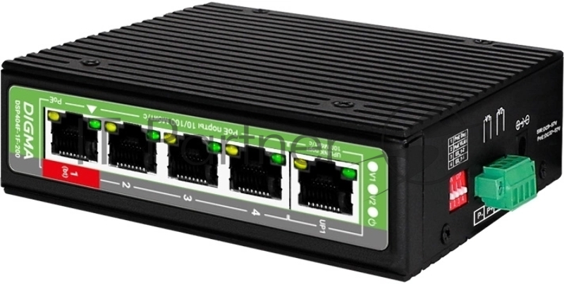 Коммутатор Digma DSP404F-1F-200 (L2) 5x100Мбит/с 4PoE 4PoE+ 1PoE++ 200W неуправляемый