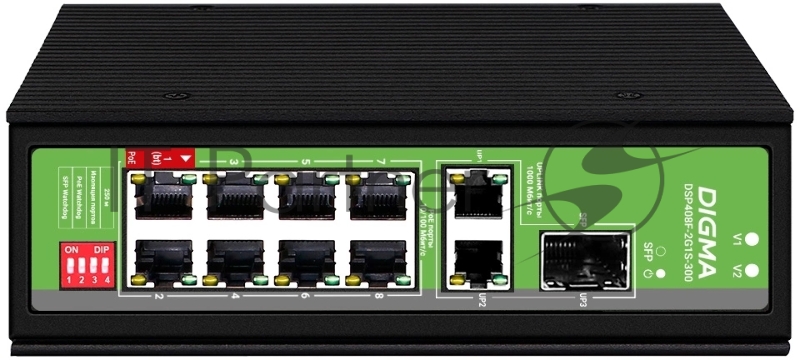 Коммутатор Digma DSP408F-2G1S-300 (L2) 8x100Мбит/с 2x1Гбит/с 1SFP 8PoE 8PoE+ 1PoE++ 300W неуправляемый