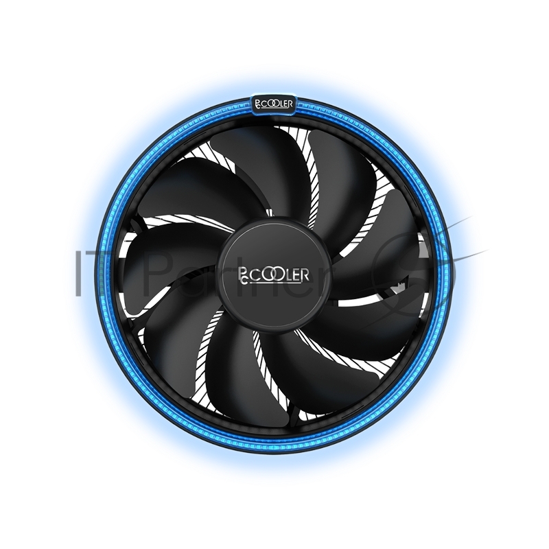 Кулер для процессора PCCooler E126M B (92W, 4-pin PWM, 70mm, Al/Cu, -mm, Blue LED, 1x120mm, 56CFM, 26.5dBA, 1800RPM, S: 1700/1200/115X, AM5/AM4, black)