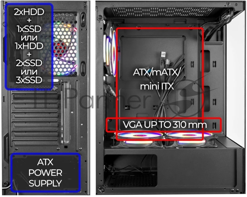 Компьютерный корпус Ginzzu CL305 FAN 3*12LC4 FRGB