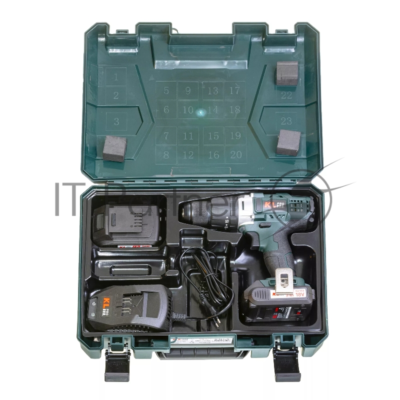 Профессиональный ударный шуруповерт KLPRO KLDM18-20 (18В, Li-ion-2шт, 2.0Ач, 40Нм, 2 скорости, подсветка, магнитная бита,З/У,в кейсе)