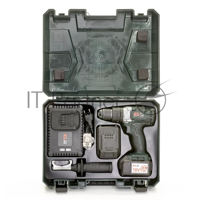 Профессиональный ударный бесщеточный шуруповерт KLPRO KLDM18B-50 (18В, Li-ion-2шт, 5.0Ач, 60Нм, ручка, З/У-4А ,в кейсе)