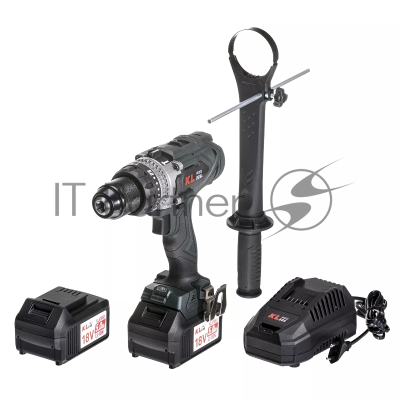 Профессиональный аккумуляторный бесщеточный ударный шуруповерт KLPRO KLDM18BHX-50 (18В, Li-ion-2шт, 5.0Ач, 150Нм, 2 скорости, подсветка, магнитная бита,З/У,в кейсе)