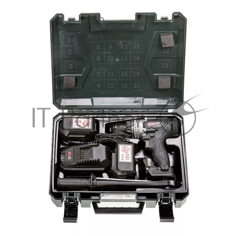 Профессиональный аккумуляторный бесщеточный ударный шуруповерт KLPRO KLDM18BHX-50 (18В, Li-ion-2шт, 5.0Ач, 150Нм, 2 скорости, подсветка, магнитная бита,З/У,в кейсе)