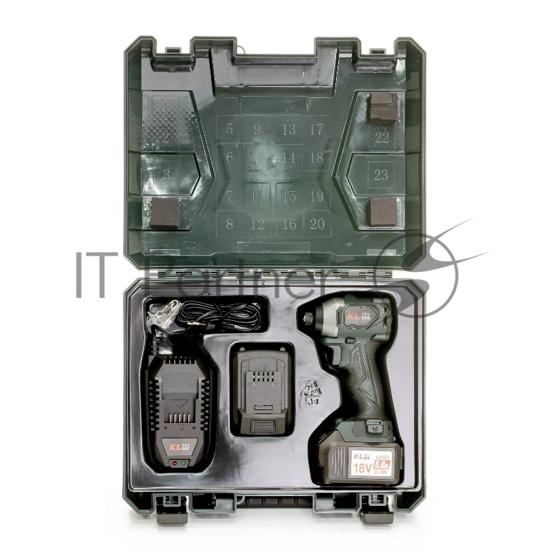 Профессиональный бесщеточный винтоверт аккумуляторный KLPRO KLDV18BH-50 (18В, Li-ion-2шт, 5.0Ач, 220Нм, 2 скорости, подсветка,З/У,в кейсе)