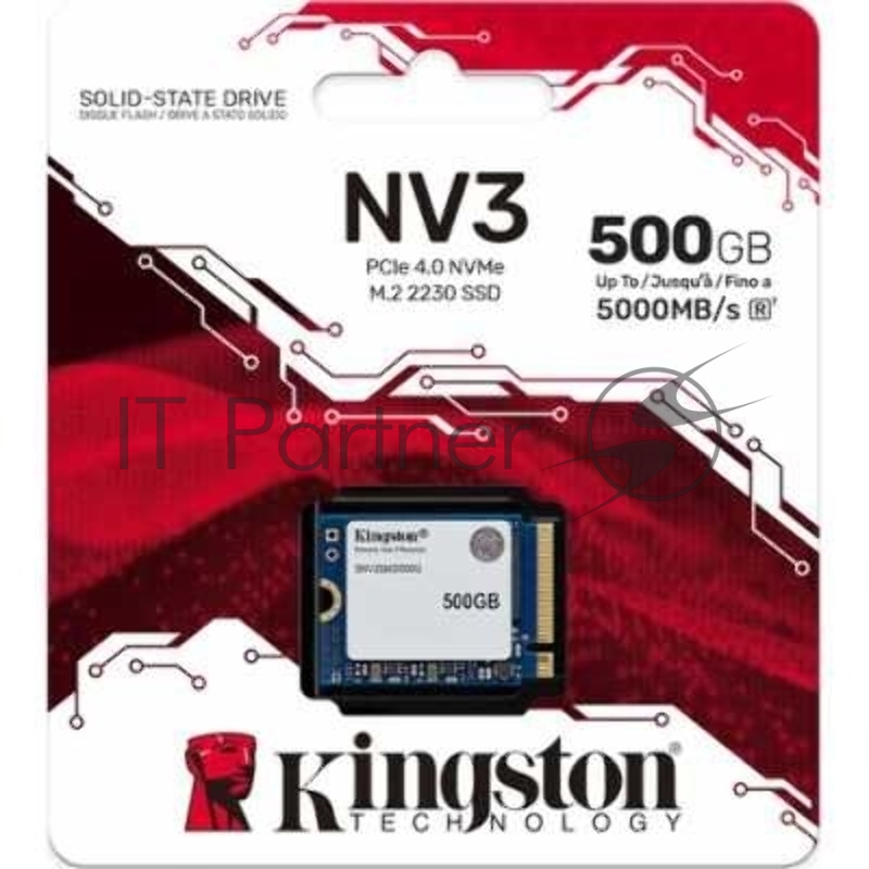 Твердотельный накопитель Kingston SSD NV3, 500GB, M.2(22x30mm), NVMe, PCIe 4.0 x4, 3D TLC, R/W 5000/3000MB/s, TBW 160, DWPD 0.2 (60 мес)