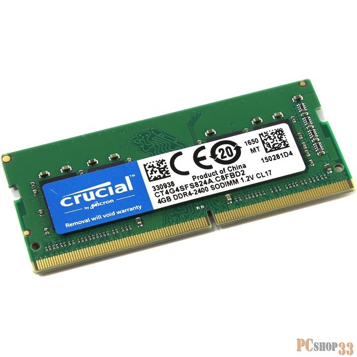 Модуль памяти SO-DIMM 4ГБ DDR4 SDRAM Crucial CT4G4SFS824A (PC19200, 2400МГц, CL17)