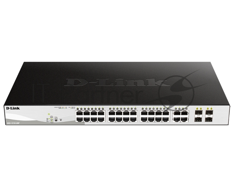 Коммутатор D-Link DGS-1210-28P/FL2A Управляемый L2 PoE-коммутатор, 24x1000Base-T PoE, 4xCombo 1000Base-T/SFP, PoE-бюджет 193 Вт, защита от статического электричества до 6 кВ, CLI