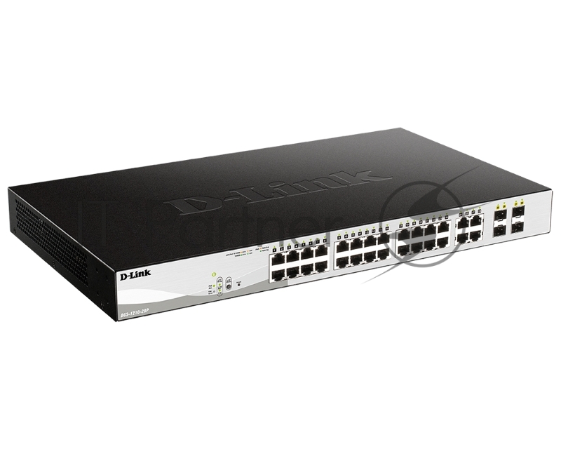 Коммутатор D-Link DGS-1210-28P/FL2A Управляемый L2 PoE-коммутатор, 24x1000Base-T PoE, 4xCombo 1000Base-T/SFP, PoE-бюджет 193 Вт, защита от статического электричества до 6 кВ, CLI
