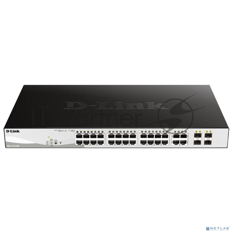Коммутатор D-Link DGS-1210-28P/FL2A Управляемый L2 PoE-коммутатор, 24x1000Base-T PoE, 4xCombo 1000Base-T/SFP, PoE-бюджет 193 Вт, защита от статического электричества до 6 кВ, CLI