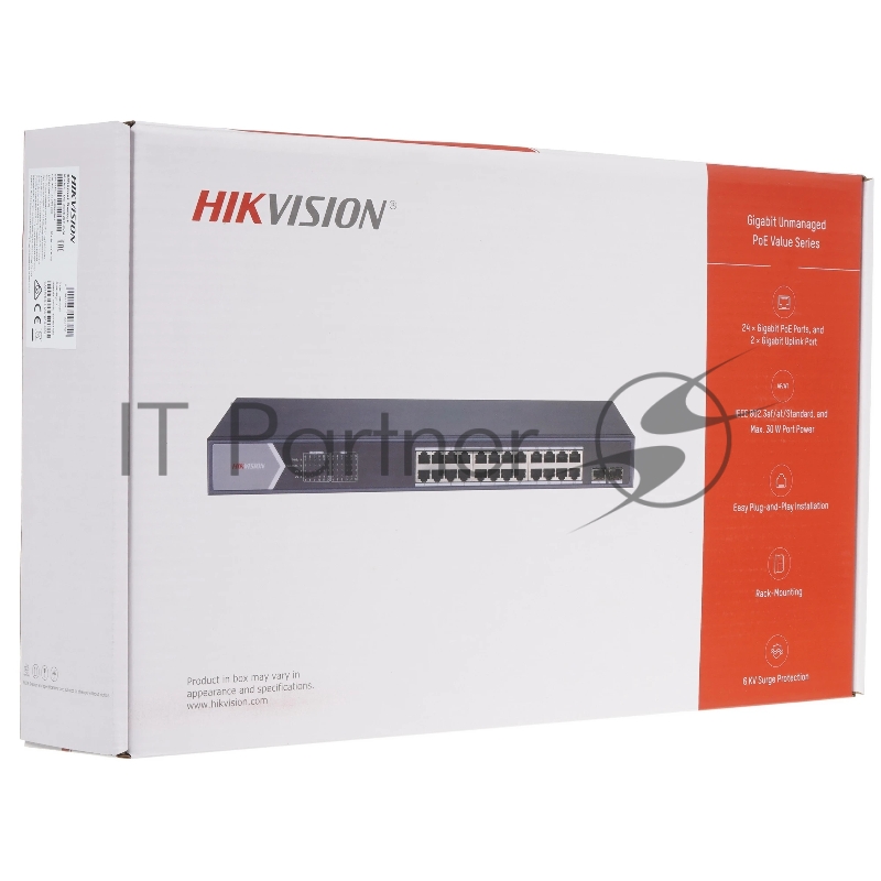 Гигабитный неуправляемый коммутатор POE DS-3E0526P-E/M(O-STD)(B) - 24-портовый, Hikvision