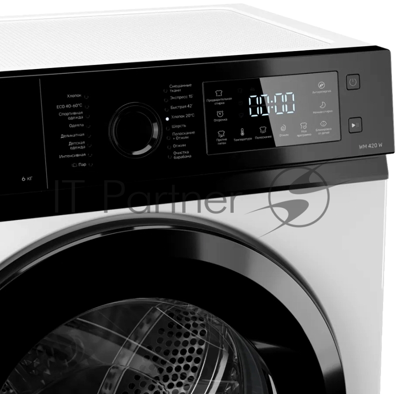 Стиральная машина KUPPERSBERG WM 420 W, отдельностоящая, 44 см, загрузка 6 кг, 16 программ, 1000 об/мин, LED дисплей, инверторный двигатель, пар, самодиагностика, отложенный старт, предварительная стирка, сенсорное/механическое управление, блокировка