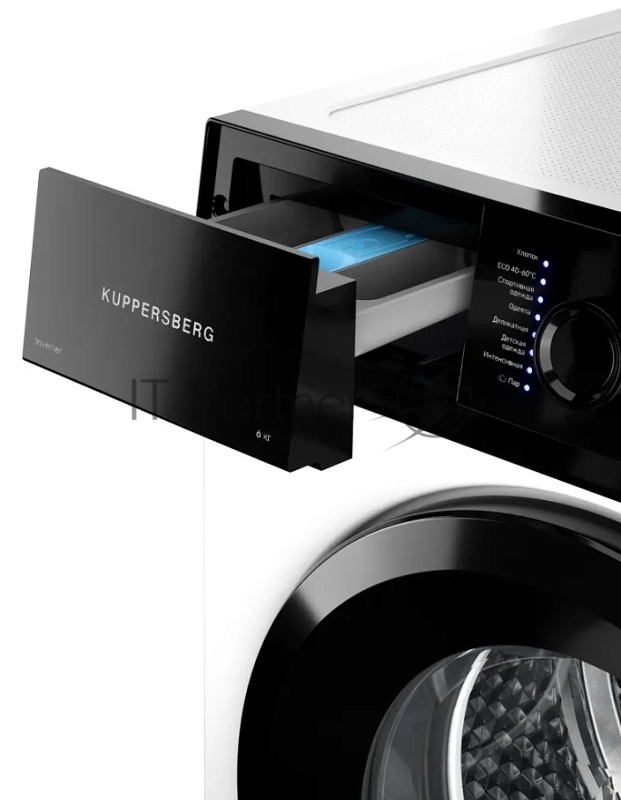 Стиральная машина KUPPERSBERG WM 420 W, отдельностоящая, 44 см, загрузка 6 кг, 16 программ, 1000 об/мин, LED дисплей, инверторный двигатель, пар, самодиагностика, отложенный старт, предварительная стирка, сенсорное/механическое управление, блокировка