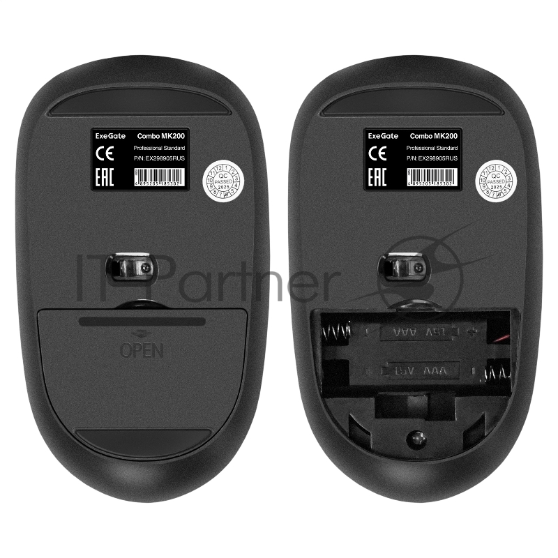 Комплект беспроводной ExeGate Professional Standard Combo MK200 (клавиатура полноразмерная влагозащищенная 104кл. + мышь оптическая 1200dpi, 3 кнопки и колесо прокрутки USB, радиоканал 2,4 ГГц, радиус действия до 10м, черный, RTL)