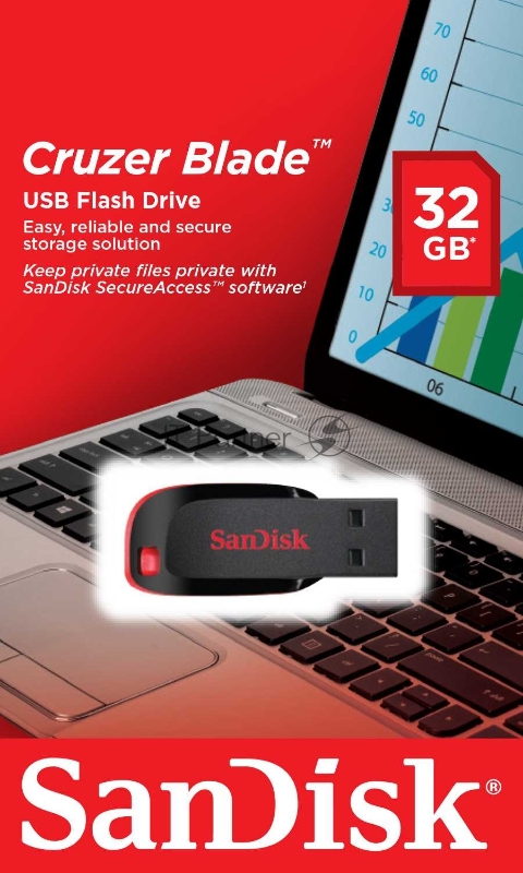 Флешка USB R/W Sandisk 32Gb Cruzer Blade SDCZ50-032G-B35 USB2.0 черный/красный