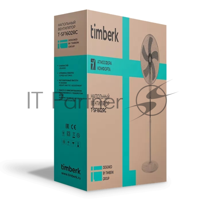 Вентилятор напольный Timberk T-SF1602RC 45Вт скоростей:3 ПДУ белый