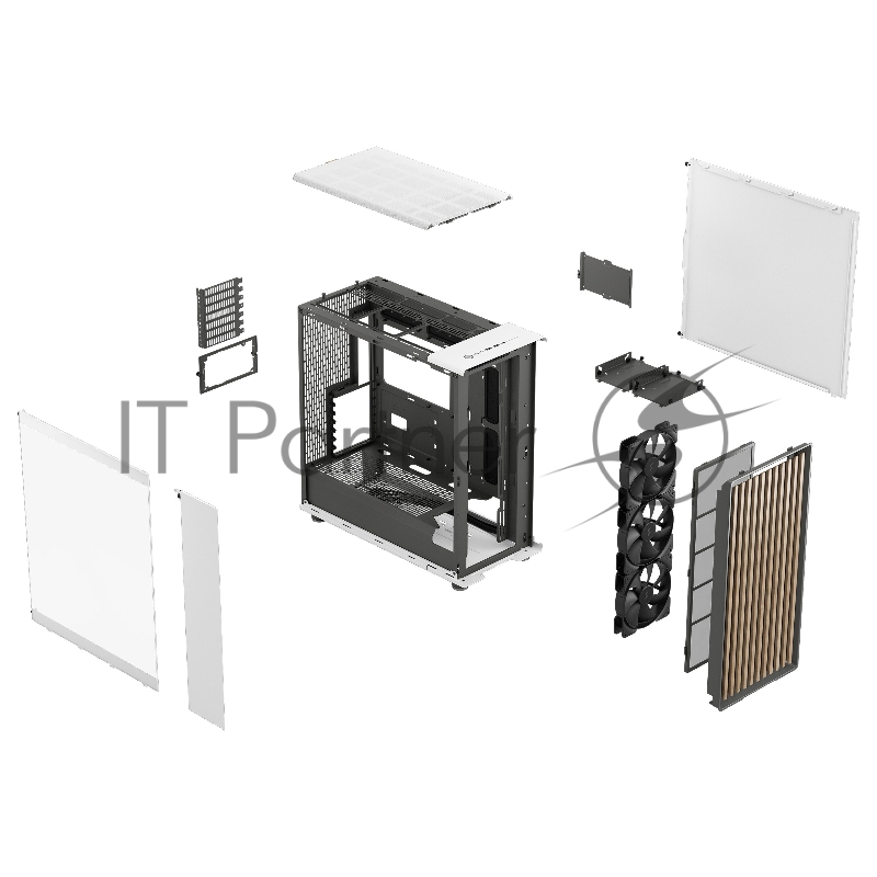 Корпус ПК без блока питания Fractal Design North XL TG Dark Tint, Full-Tower, 3x140mm, 2xUSB-A 3.2 + 1xUSB 3.2 Type-C E-ATX, ATX, mATX, mITX Wood panel, Chalk White