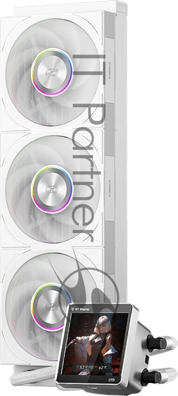 Система охлаждения PCCooler DT360 ARGB Display WH (300W, 360mm, LED temp., White, ARGB/ Fans: 3x120mm, 83.83CFM, 3000RPM/ Pump height 62mm, 15dBA, 2600RPM, Rad thickness 27mm/ S: 1851, 1700, 1200, 115X, AM5, AM4)