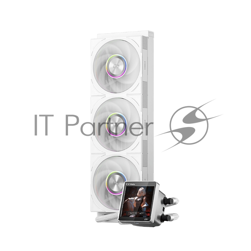 Система охлаждения PCCooler DT360 ARGB Display WH (300W, 360mm, LED temp., White, ARGB/ Fans: 3x120mm, 83.83CFM, 3000RPM/ Pump height 62mm, 15dBA, 2600RPM, Rad thickness 27mm/ S: 1851, 1700, 1200, 115X, AM5, AM4)