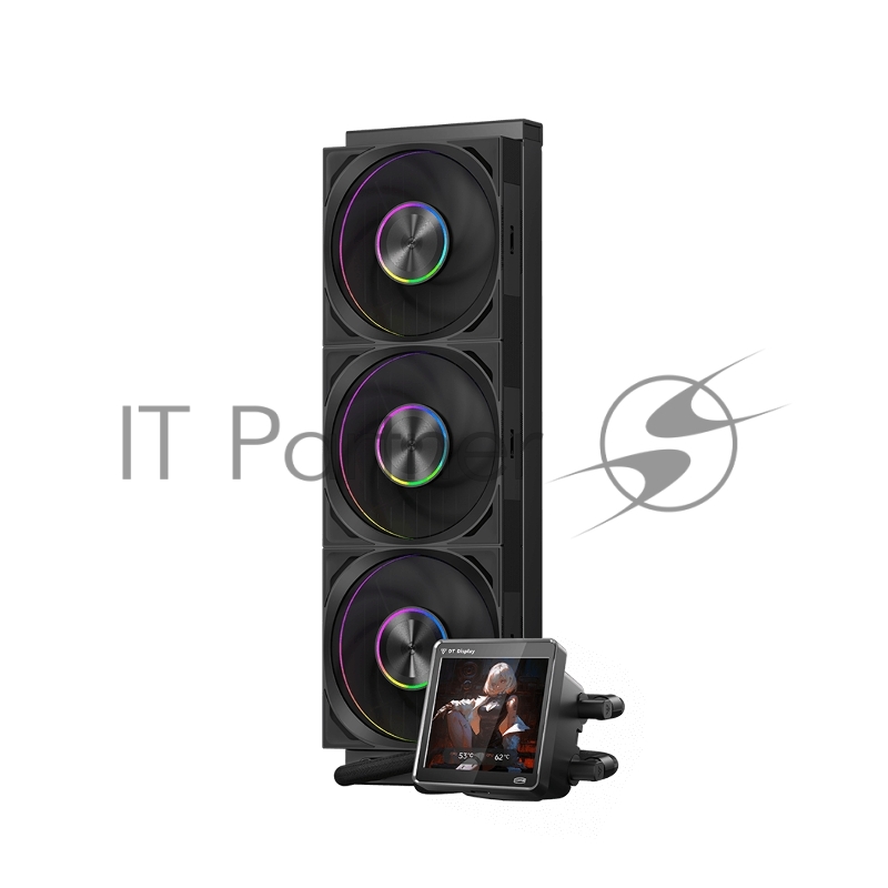 Система охлаждения PCCooler DT360 ARGB Display BK (300W, 360mm, LED temp., Black, ARGB/ Fans: 3x120mm, 83.83CFM, 3000RPM/ Pump height 62mm, 15dBA, 2600RPM, Rad thickness 27mm/ S: 1851, 1700, 1200, 115X, AM5, AM4)