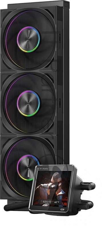 Система охлаждения PCCooler DT360 ARGB Display BK (300W, 360mm, LED temp., Black, ARGB/ Fans: 3x120mm, 83.83CFM, 3000RPM/ Pump height 62mm, 15dBA, 2600RPM, Rad thickness 27mm/ S: 1851, 1700, 1200, 115X, AM5, AM4)