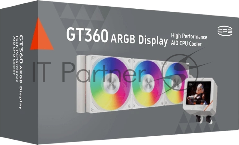 Система охлаждения PCCooler GT360 ARGB Display WH (310W, 360mm, LED temp., White, ARGB/ Fans: 3x120mm, 99CFM, 41.5dBA, 3000RPM/ Pump 15dBA, 2600RPM, Rad thickness 27mm/ S: 1851, 1700, 1200, 115X, AM5, AM4)