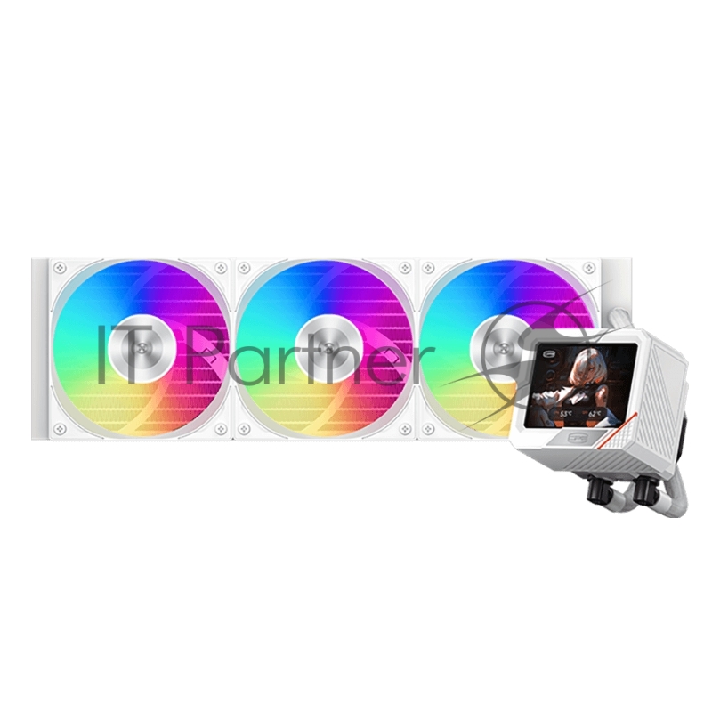 Система охлаждения PCCooler GT360 ARGB Display WH (310W, 360mm, LED temp., White, ARGB/ Fans: 3x120mm, 99CFM, 41.5dBA, 3000RPM/ Pump 15dBA, 2600RPM, Rad thickness 27mm/ S: 1851, 1700, 1200, 115X, AM5, AM4)