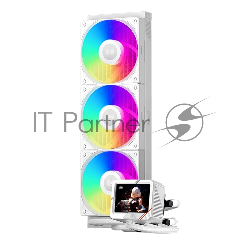 Система охлаждения PCCooler GT360 ARGB Display WH (310W, 360mm, LED temp., White, ARGB/ Fans: 3x120mm, 99CFM, 41.5dBA, 3000RPM/ Pump 15dBA, 2600RPM, Rad thickness 27mm/ S: 1851, 1700, 1200, 115X, AM5, AM4)
