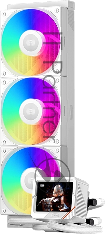 Система охлаждения PCCooler GT360 ARGB Display WH (310W, 360mm, LED temp., White, ARGB/ Fans: 3x120mm, 99CFM, 41.5dBA, 3000RPM/ Pump 15dBA, 2600RPM, Rad thickness 27mm/ S: 1851, 1700, 1200, 115X, AM5, AM4)