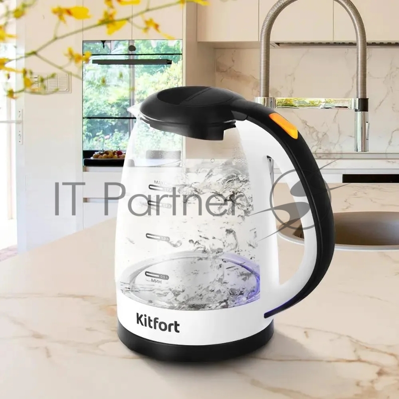 Чайник электрический Kitfort КТ-6637 1.7л. 2200Вт белый/черный корпус: стекло/пластик