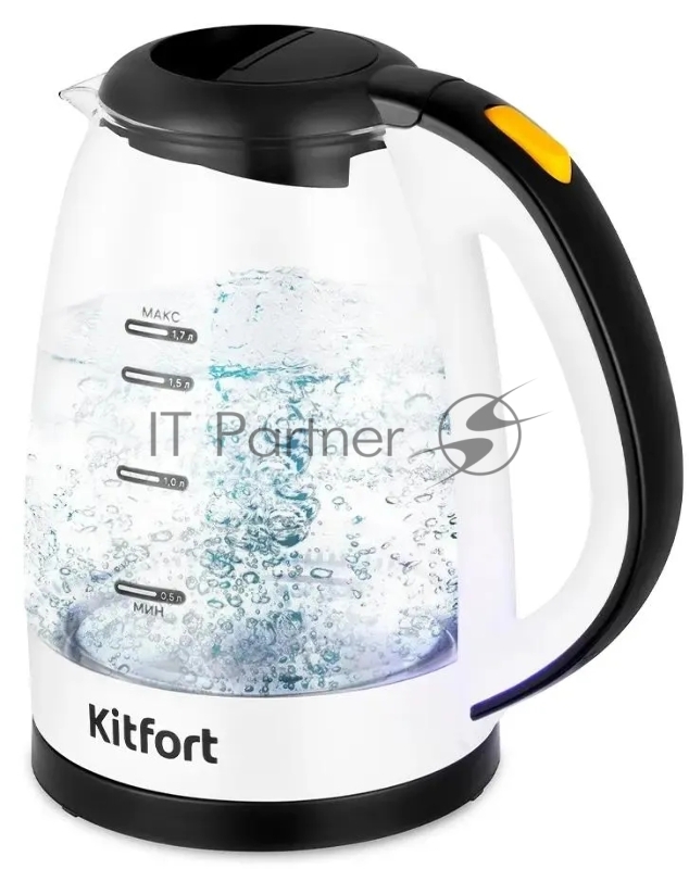 Чайник электрический Kitfort КТ-6637 1.7л. 2200Вт белый/черный корпус: стекло/пластик