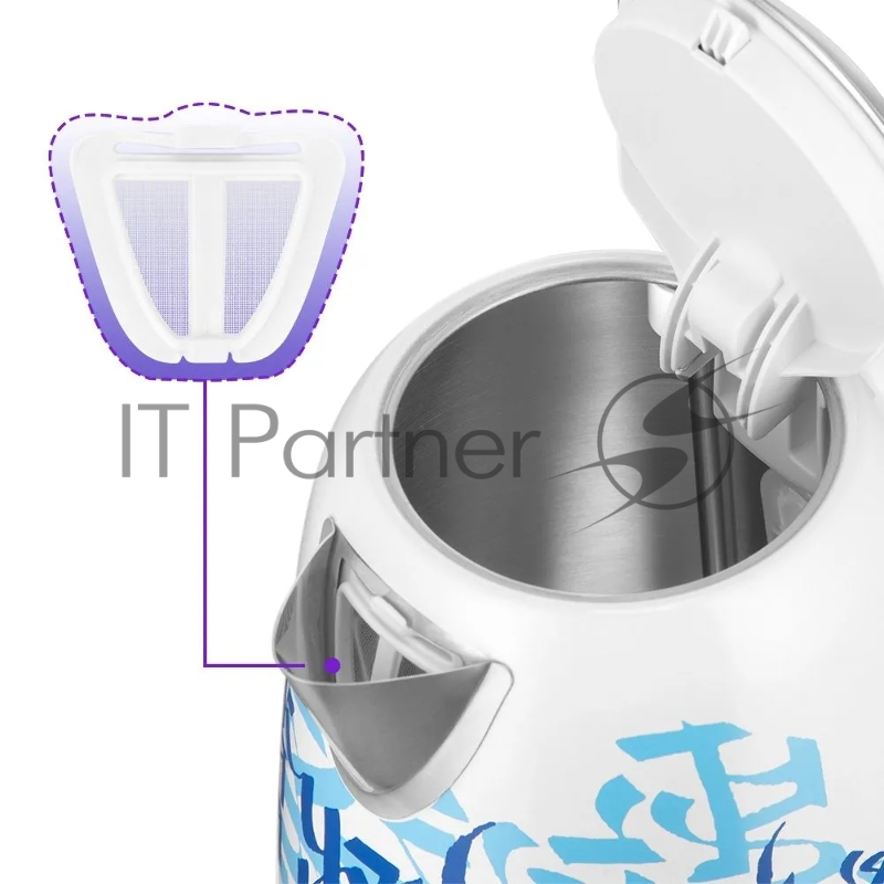 Чайник электрический Kitfort КТ-6772 1.7л. 2200Вт белый/синий корпус: металл/пластик