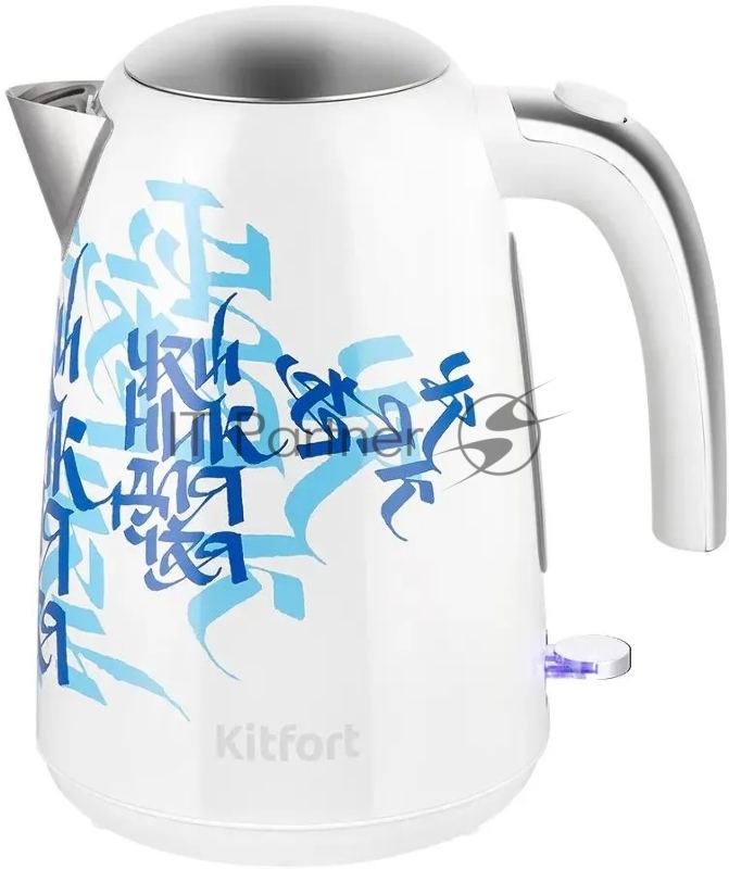 Чайник электрический Kitfort КТ-6772 1.7л. 2200Вт белый/синий корпус: металл/пластик