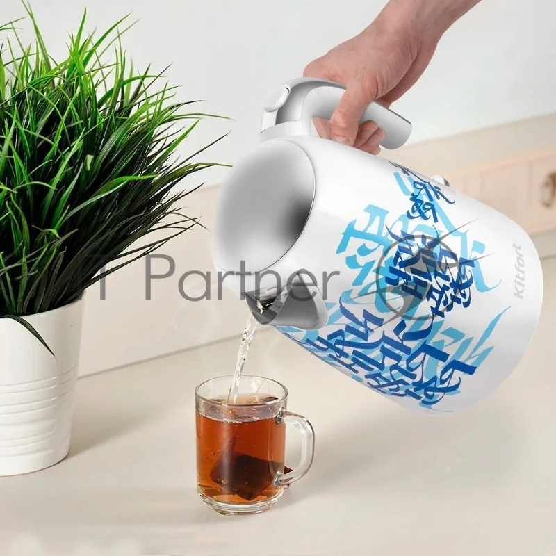 Чайник электрический Kitfort КТ-6772 1.7л. 2200Вт белый/синий корпус: металл/пластик