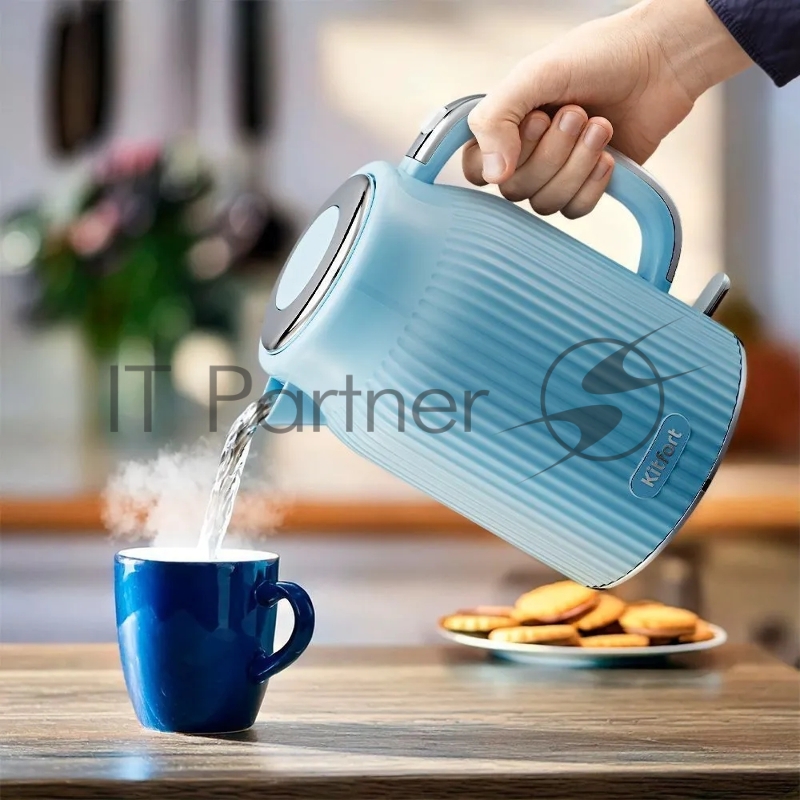 Чайник электрический Kitfort КТ-6790 1.7л. 2200Вт голубой/серебристый корпус: пластик